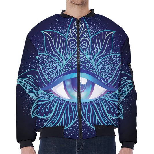 Eye of Providence Flower Print Zip Sleeve Bomber Jacket