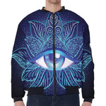 Eye of Providence Flower Print Zip Sleeve Bomber Jacket