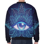 Eye of Providence Flower Print Zip Sleeve Bomber Jacket
