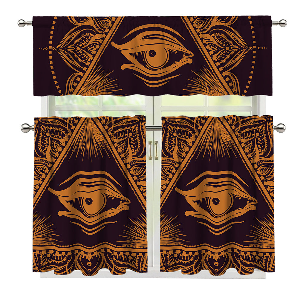 Eye of Providence Mandala Print 3 Piece Kitchen Curtains