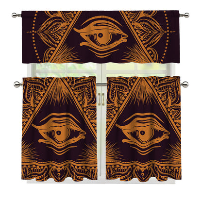 Eye of Providence Mandala Print 3 Piece Kitchen Curtains