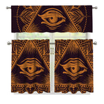 Eye of Providence Mandala Print 3 Piece Kitchen Curtains