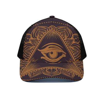 Eye of Providence Mandala Print Black Mesh Trucker Cap