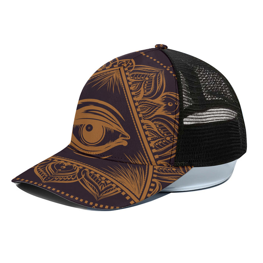 Eye of Providence Mandala Print Black Mesh Trucker Cap