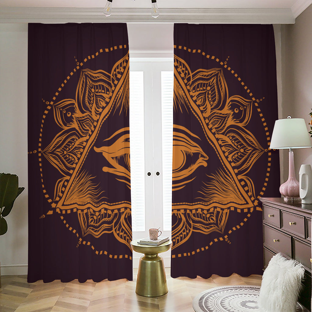 Eye of Providence Mandala Print Blackout Pencil Pleat Curtains