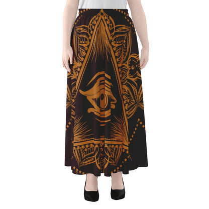Eye of Providence Mandala Print Chiffon Maxi Skirt