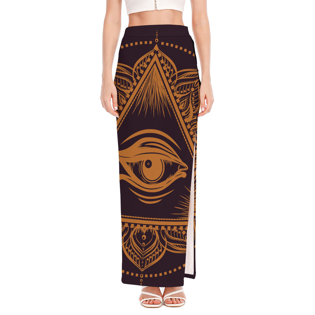 Eye of Providence Mandala Print High Slit Maxi Skirt