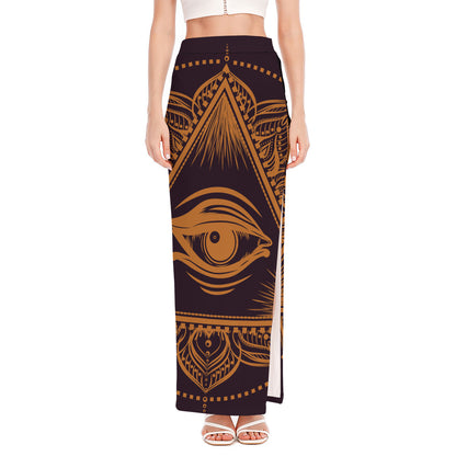 Eye of Providence Mandala Print High Slit Maxi Skirt
