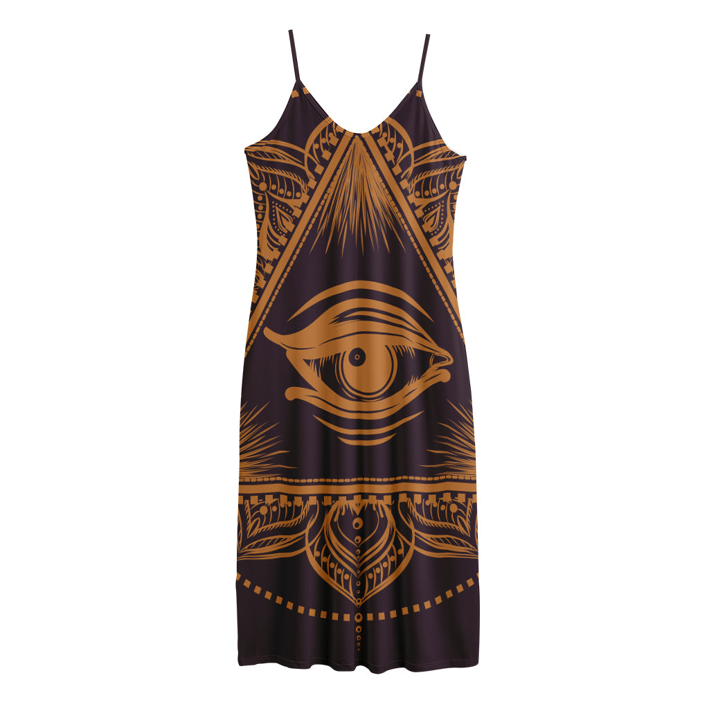 Eye of Providence Mandala Print Jersey Midi Cami Dress