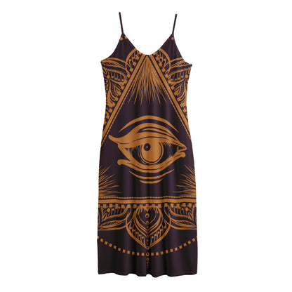 Eye of Providence Mandala Print Jersey Midi Cami Dress