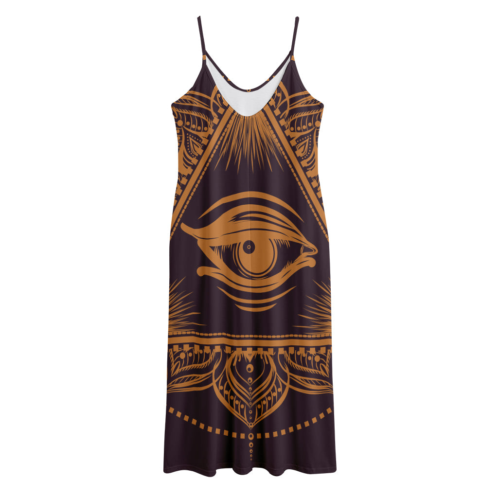 Eye of Providence Mandala Print Jersey Midi Cami Dress