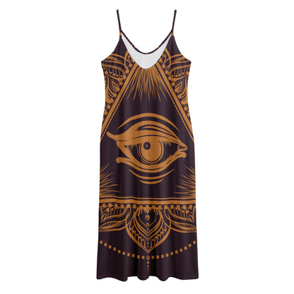 Eye of Providence Mandala Print Jersey Midi Cami Dress