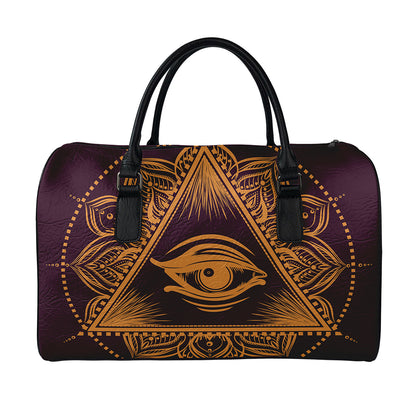 Eye of Providence Mandala Print Leather Duffle Bag