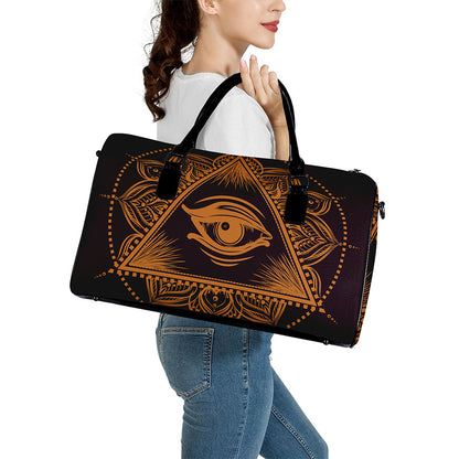 Eye of Providence Mandala Print Leather Duffle Bag