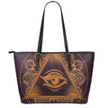 Eye of Providence Mandala Print Leather Tote Bag With Zipper