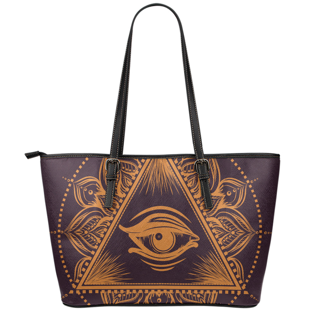 Eye of Providence Mandala Print Leather Tote Bag