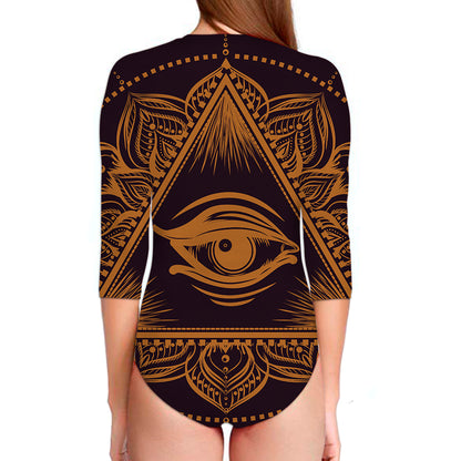 Eye of Providence Mandala Print Long Sleeve Swimsuit