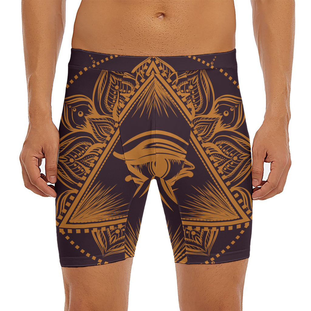Eye of Providence Mandala Print Men's Long Boxer Briefs
