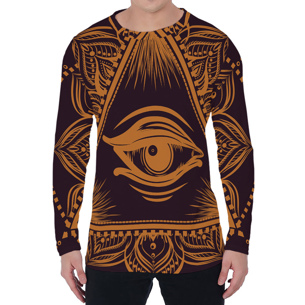 Eye of Providence Mandala Print Men's Long Sleeve T-Shirt