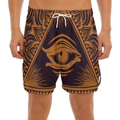 Eye of Providence Mandala Print Men's Split Running Shorts
