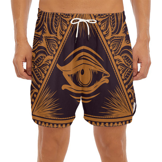 Eye of Providence Mandala Print Men's Split Running Shorts