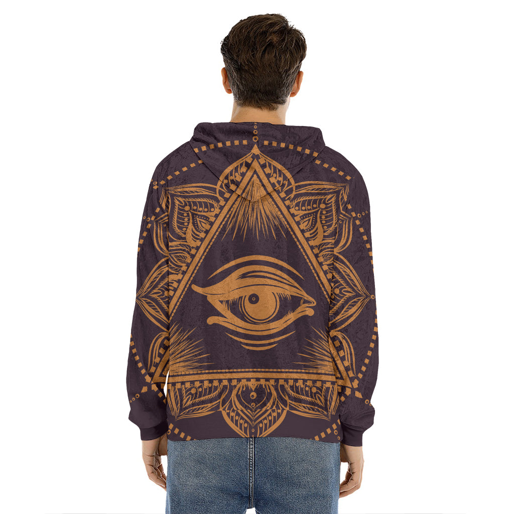 Eye of Providence Mandala Print Men's Velvet Pullover Hoodie