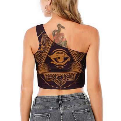 Eye of Providence Mandala Print One Shoulder Crop Top