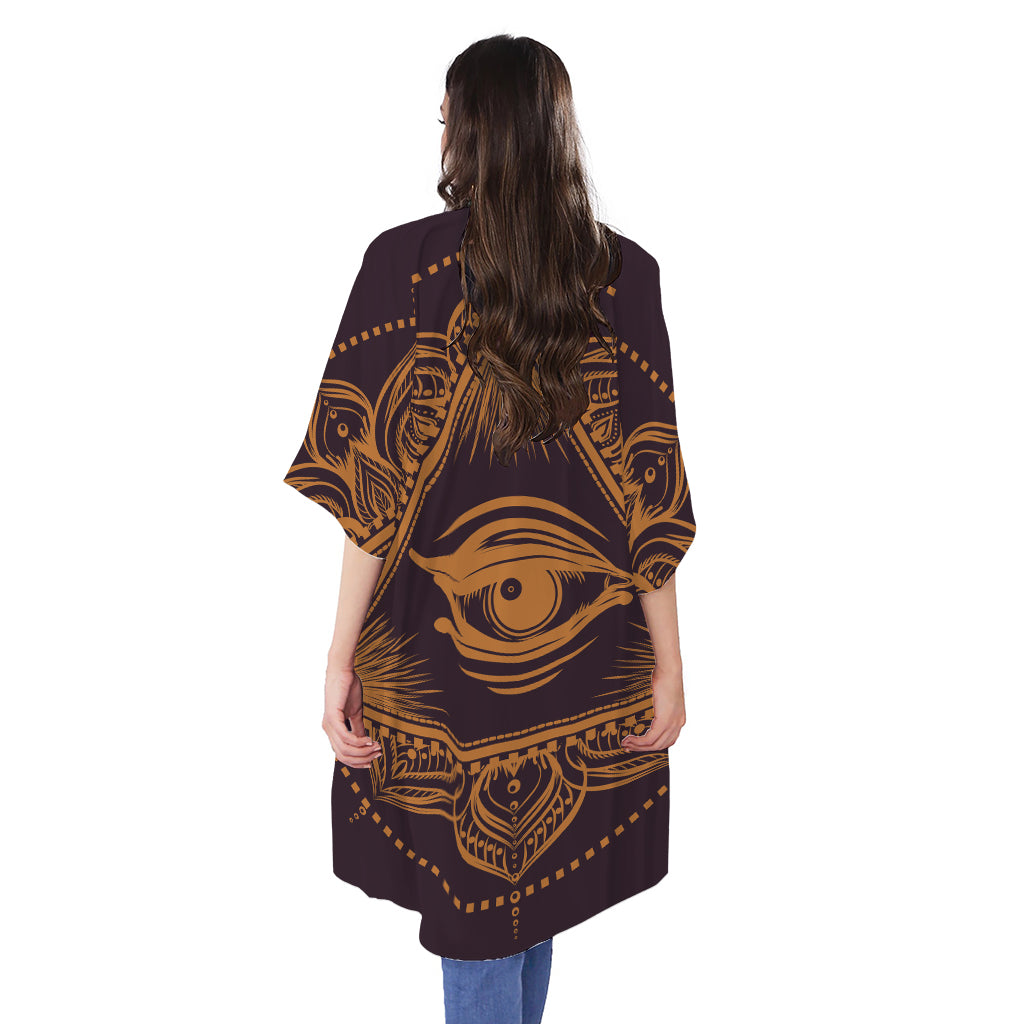 Eye of Providence Mandala Print Open Front Beach Cover Up