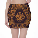 Eye of Providence Mandala Print Pencil Mini Skirt