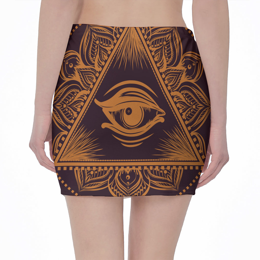 Eye of Providence Mandala Print Pencil Mini Skirt