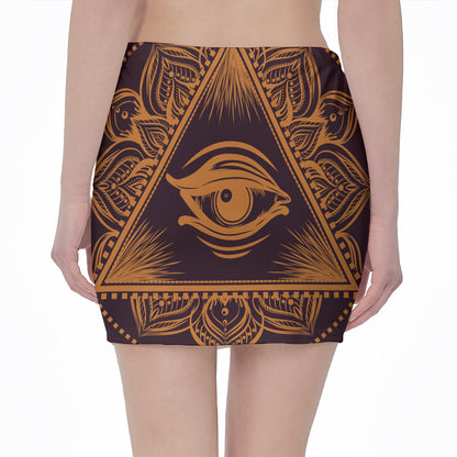 Eye of Providence Mandala Print Pencil Mini Skirt