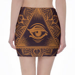 Eye of Providence Mandala Print Pencil Mini Skirt