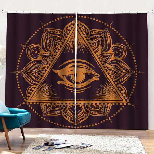 Eye of Providence Mandala Print Pencil Pleat Curtains