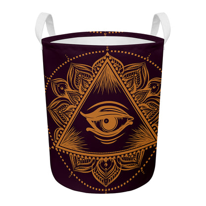 Eye of Providence Mandala Print Round Laundry Basket