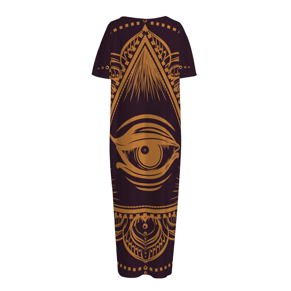 Eye of Providence Mandala Print Short Sleeve Long Nightdress