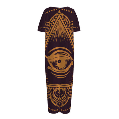 Eye of Providence Mandala Print Short Sleeve Long Nightdress