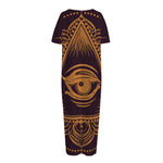 Eye of Providence Mandala Print Short Sleeve Long Nightdress