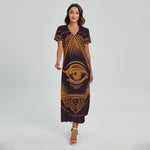 Eye of Providence Mandala Print Short Sleeve Maxi Dress