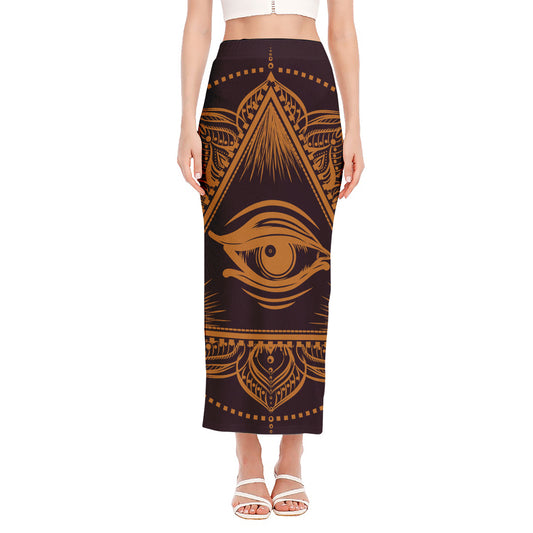 Eye of Providence Mandala Print Side Slit Maxi Skirt