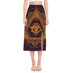 Eye of Providence Mandala Print Side Slit Midi Skirt