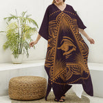 Eye of Providence Mandala Print Silk V-Neck Kaftan Dress