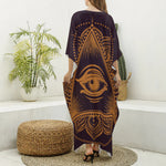 Eye of Providence Mandala Print Silk V-Neck Kaftan Dress