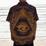Eye of Providence Mandala Print Textured Short Sleeve Shirt