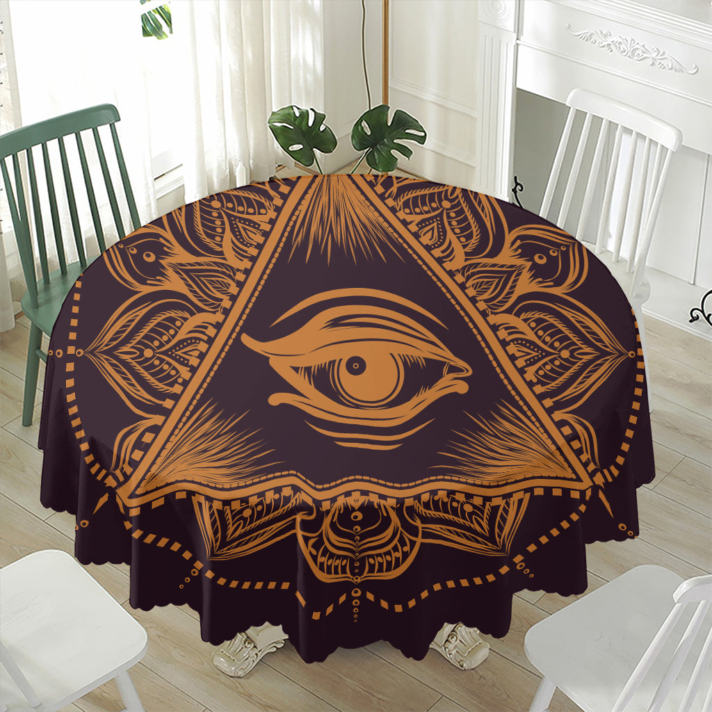 Eye of Providence Mandala Print Waterproof Round Tablecloth