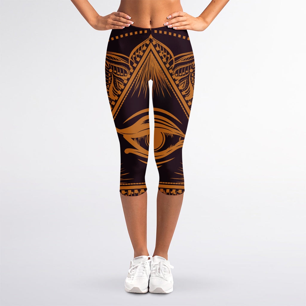 Eye of Providence Mandala Print Women's Capri Leggings