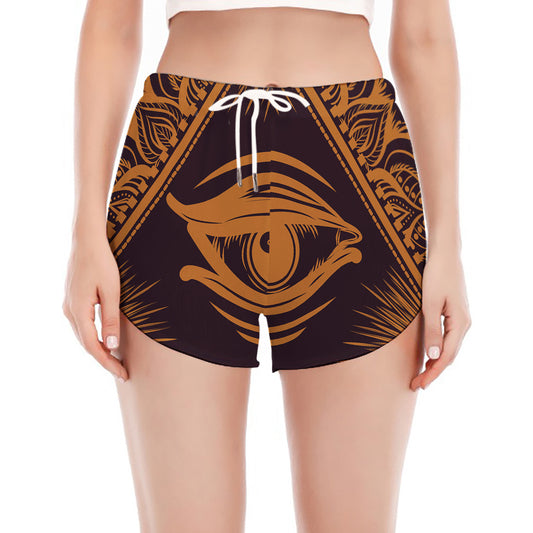 Eye of Providence Mandala Print Women's Split Running Shorts