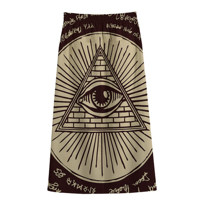 Eye of Providence Symbol Print Cotton Front Slit Maxi Skirt