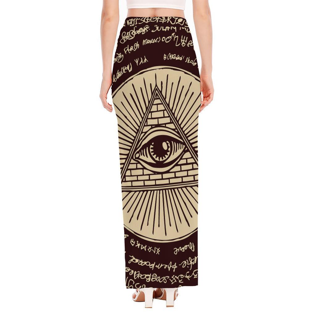 Eye of Providence Symbol Print High Slit Maxi Skirt