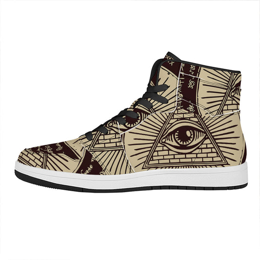 Eye of Providence Symbol Print High Top Leather Sneakers