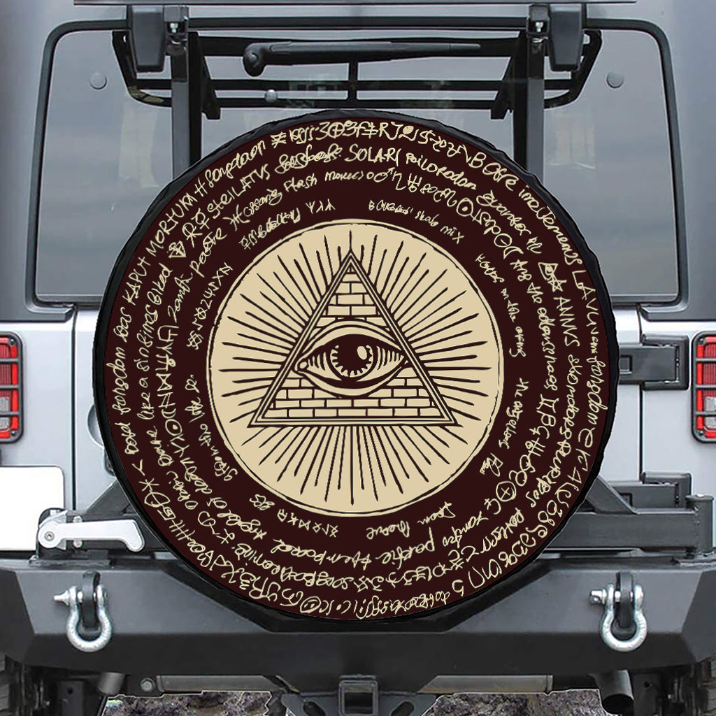 Eye of Providence Symbol Print Leather Spare Tire Cover